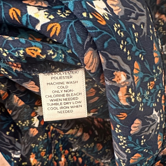 LOFT Navy and Orange Floral Blouse - Picture 5 of 6